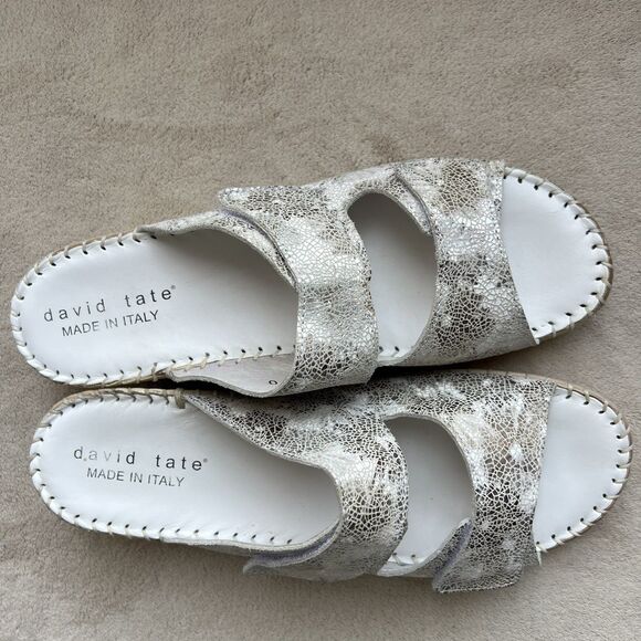 David Tate White w/ Crackle Bronze Leather Wedge Heel Slide Sandals Women 10 N - Picture 6 of 16